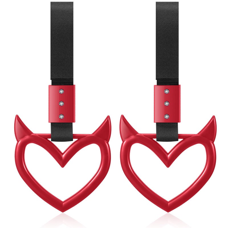 Fabbay 2 Pieces Heart Handle Keychains Car Accessory Heart Hand Strap Drift Charm for Car Interior Exterior Decoration(Red,Devil Style) - Image 1
