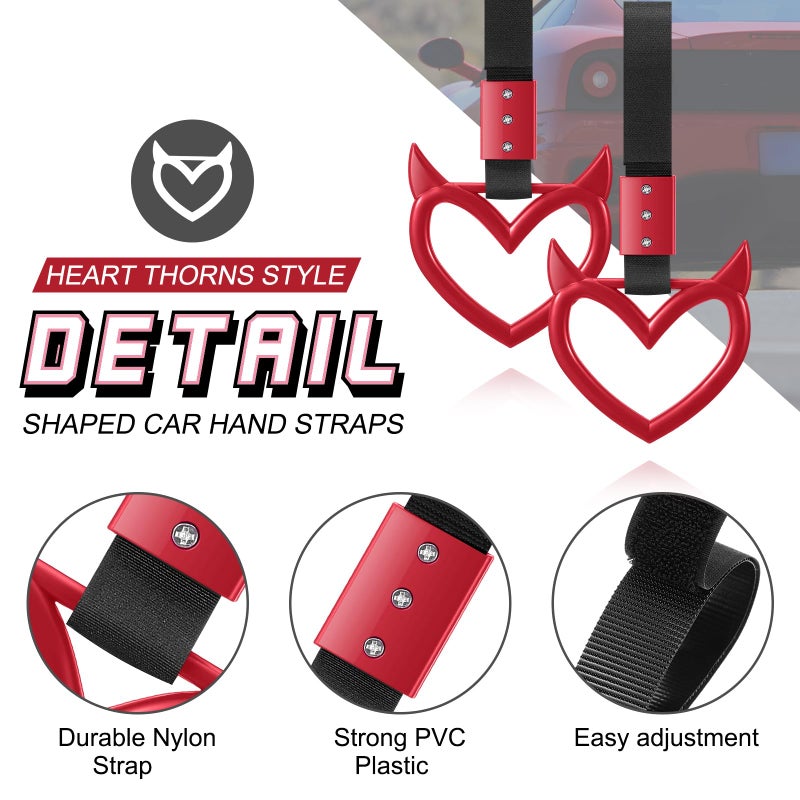 Fabbay 2 Pieces Heart Handle Keychains Car Accessory Heart Hand Strap Drift Charm for Car Interior Exterior Decoration(Red,Devil Style) - Image 3