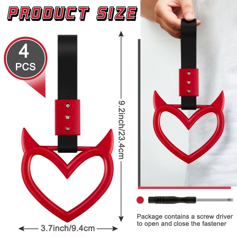 Fabbay 2 Pieces Heart Handle Keychains Car Accessory Heart Hand Strap Drift Charm for Car Interior Exterior Decoration(Red,Devil Style) - Image 2