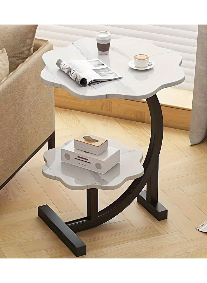 Double C-Shaped Side Table, Flower Coffee Table, C-Shaped Table for Sofa, Coffee Side Table, Sofa Snack Side Table with Metal Frame, Industrial Style, for Living Room, Bedroom