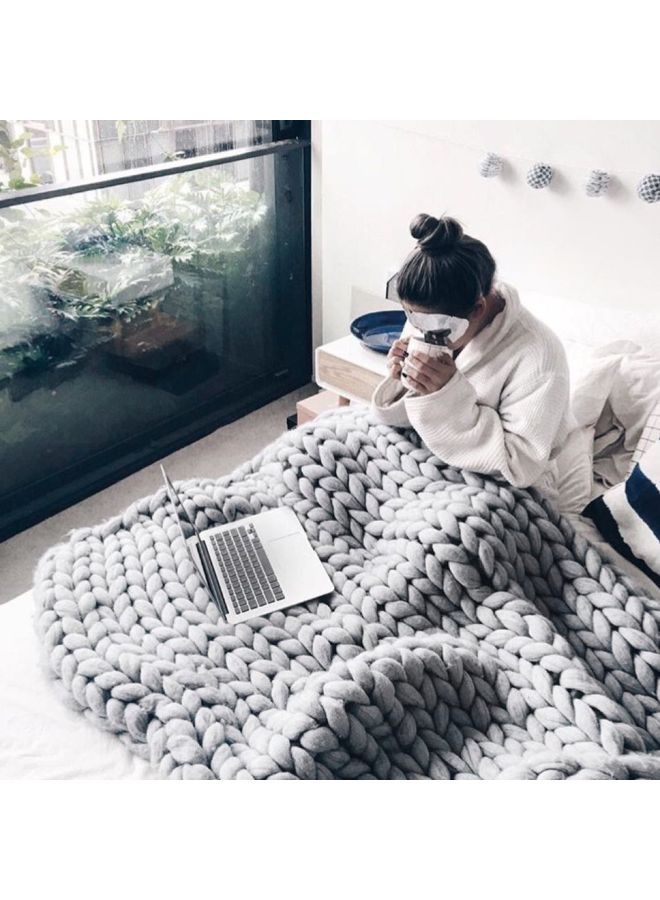 NIBEMINENT Giant Yarn Knitted Manual Weaving Blanket Acrylic Grey - Image 3