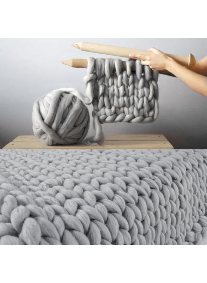 NIBEMINENT Giant Yarn Knitted Manual Weaving Blanket Acrylic Grey - Image 2