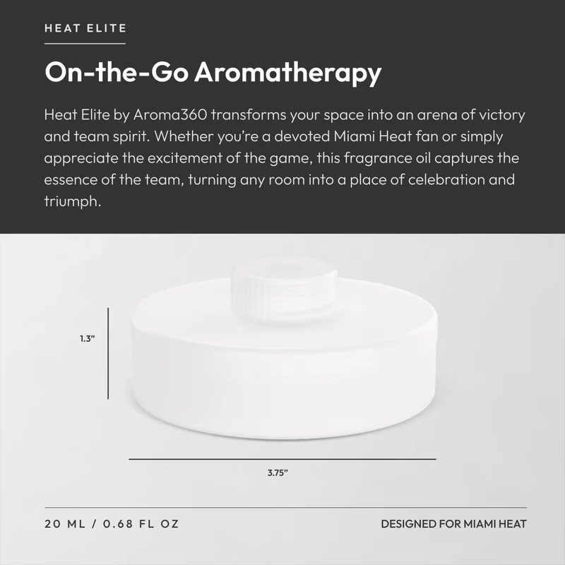 Aroma360  x NBA - Smart Car Diffuser Oil - Miami Heat - Heat Elite - Air Freshener Cartridge - Mandarin, Peach, and Patchouli - Essential Oils - Cars, Trucks, SUVs, RVs  | Best Price UAE