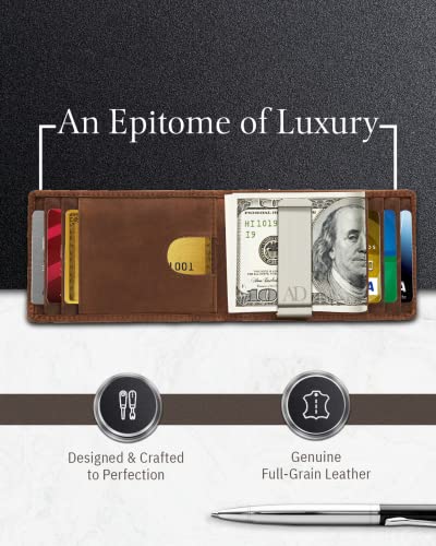 Access Denied Real Leather Wallets For Men - Money Clip Bifold Mens Wallet Brown RFID Front Pocket Thin Minimalist Credit Card Holder - Gifts For Men - Image 2