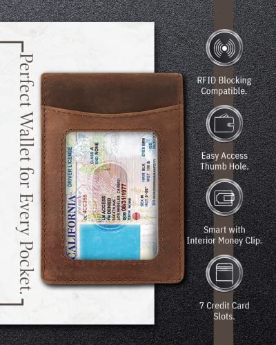 Access Denied Real Leather Wallets For Men - Money Clip Bifold Mens Wallet Brown RFID Front Pocket Thin Minimalist Credit Card Holder - Gifts For Men - Image 3