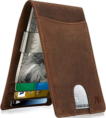 Access Denied Real Leather Wallets For Men - Money Clip Bifold Mens Wallet Brown RFID Front Pocket Thin Minimalist Credit Card Holder - Gifts For Men - Image 5