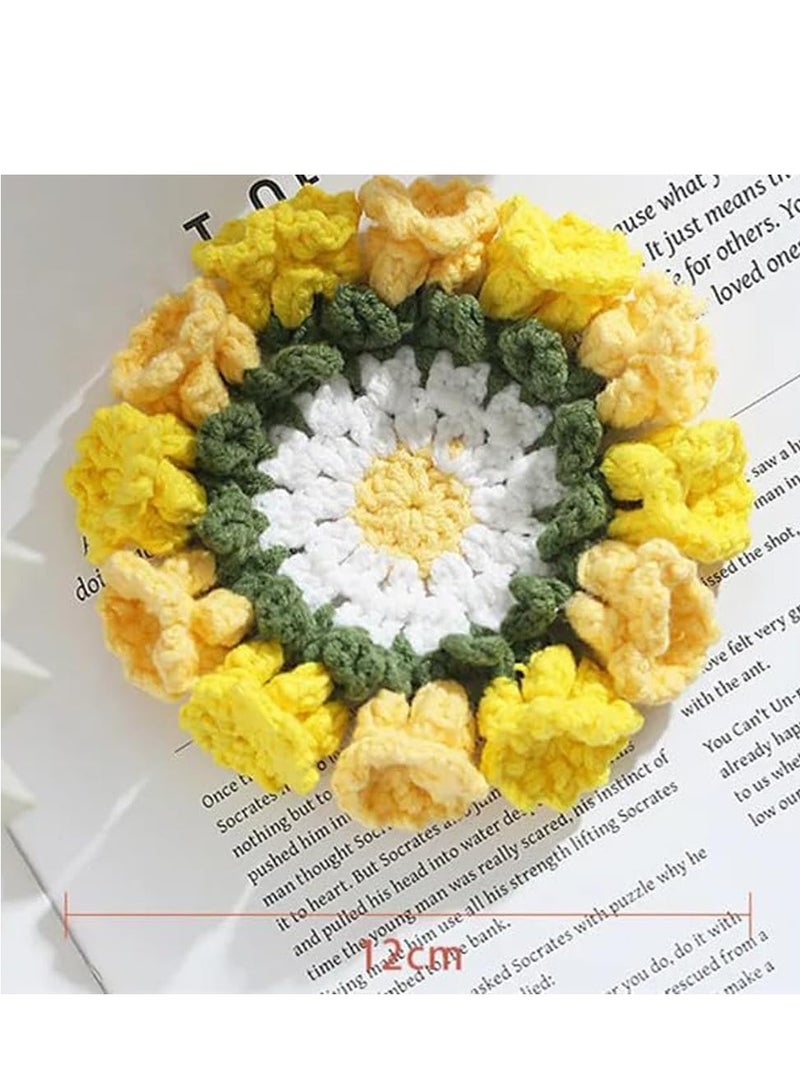 SOLARAE 4 Pcs Flower Crochet Coaster Handmade,3D Crochet Flower Cup/Pot Coaster,Knitted Floral Creative Coasters,Coffee Mug Coaster,Cute Macrame Coasters,Home Kitchen Office Party Table Desk Decoration Gift - Image 5