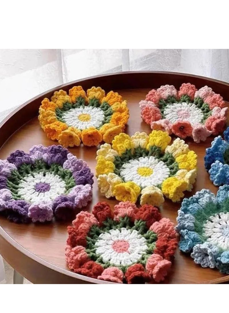 SOLARAE 4 Pcs Flower Crochet Coaster Handmade,3D Crochet Flower Cup/Pot Coaster,Knitted Floral Creative Coasters,Coffee Mug Coaster,Cute Macrame Coasters,Home Kitchen Office Party Table Desk Decoration Gift - Image 4