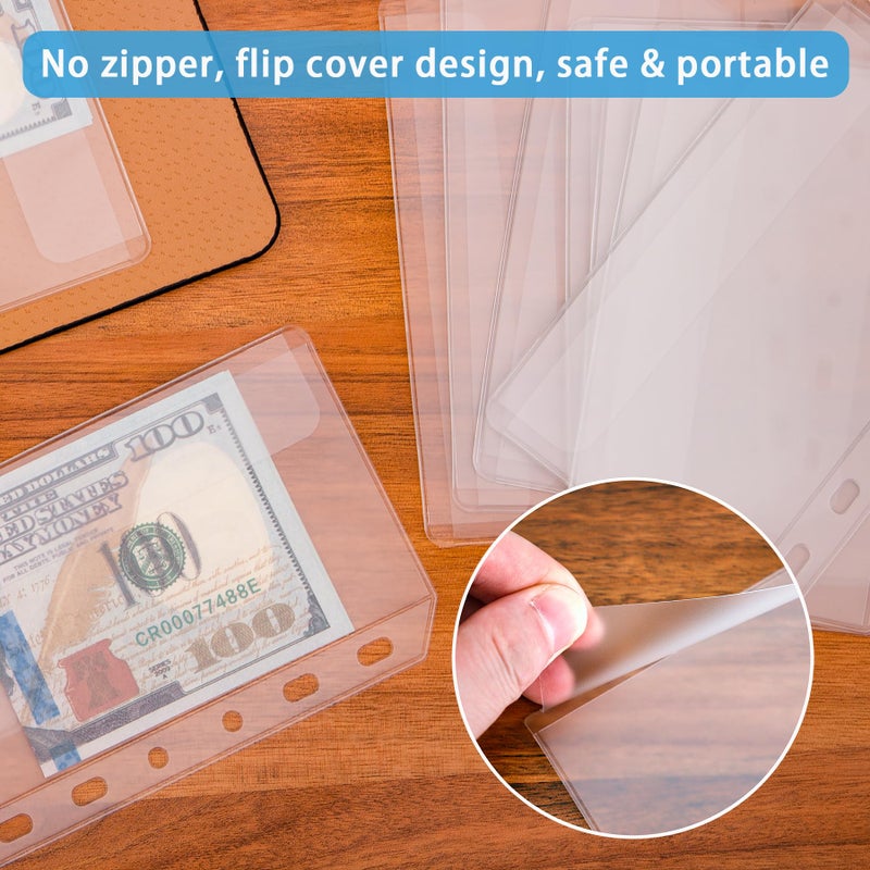 Antner 12PCS A7 Size Binder Pockets No Zipper Cash Envelopes for A7 Binder Wallet, 6-Hole Clear PVC Zipperless Budget Envelopes Binder Pouch Inserts Loose Leaf Bag Money Folder Organizer for Budgeting - Image 3