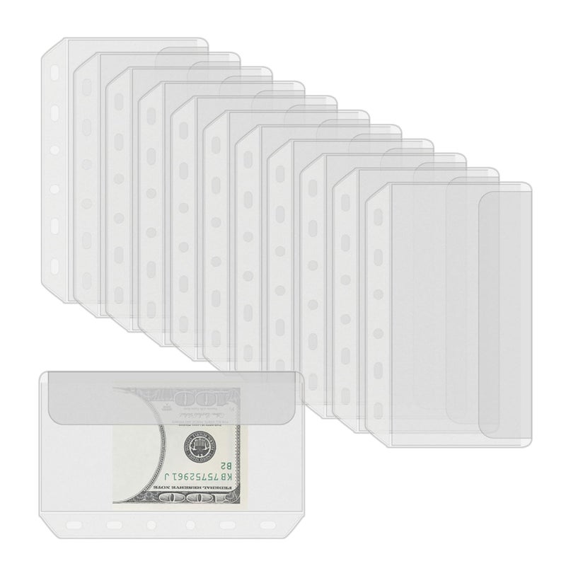 Antner 12PCS A7 Size Binder Pockets No Zipper Cash Envelopes for A7 Binder Wallet, 6-Hole Clear PVC Zipperless Budget Envelopes Binder Pouch Inserts Loose Leaf Bag Money Folder Organizer for Budgeting - Image 1