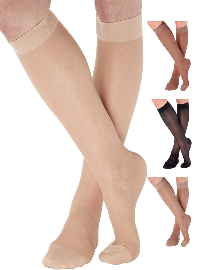 ABSOLUTE SUPPORT - Sheer Compression Socks for Women 20-30mmHg - Knee High Compression Stockings for Circulation during Pregnancy, Sports, Athletic, Travel - Natural, Small - A205NA1 - Image 1