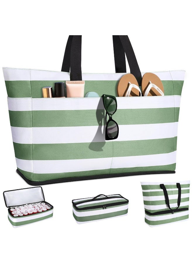 NeeMee Travel Foldable Striped Tote Shoulder Bag - Waterproof Beach Bag  - Image 1