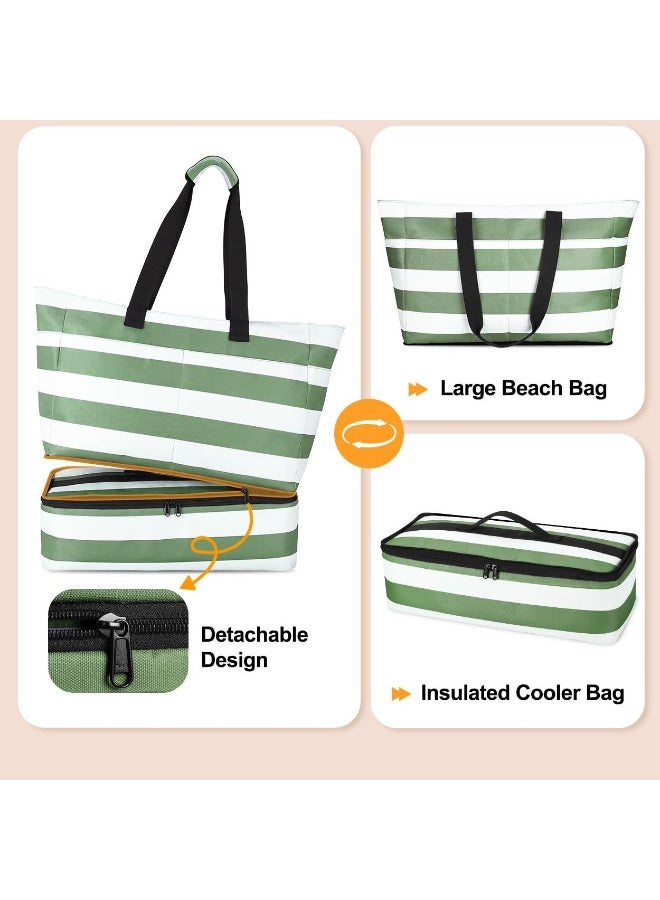 NeeMee Travel Foldable Striped Tote Shoulder Bag - Waterproof Beach Bag  - Image 2