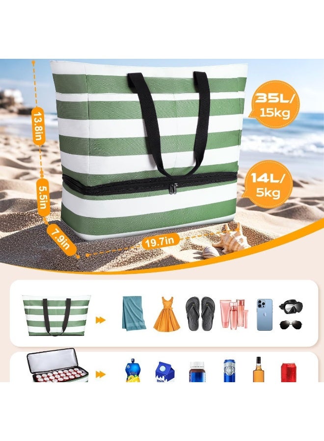 NeeMee Travel Foldable Striped Tote Shoulder Bag - Waterproof Beach Bag  - Image 3