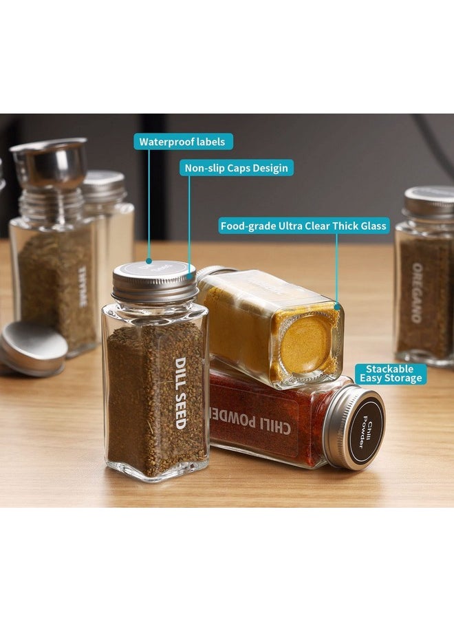 Antimbee - 28 Pcs Clear Glass Spice Jars,3.5 Oz Glass Spice Jar With 324 Labels, Funnel,Chalk Pen,Shaker Lids And Airtight Metal Caps, Empty Square Spice Bottles For Spice Rack, Cabinet, Drawer - Image 1