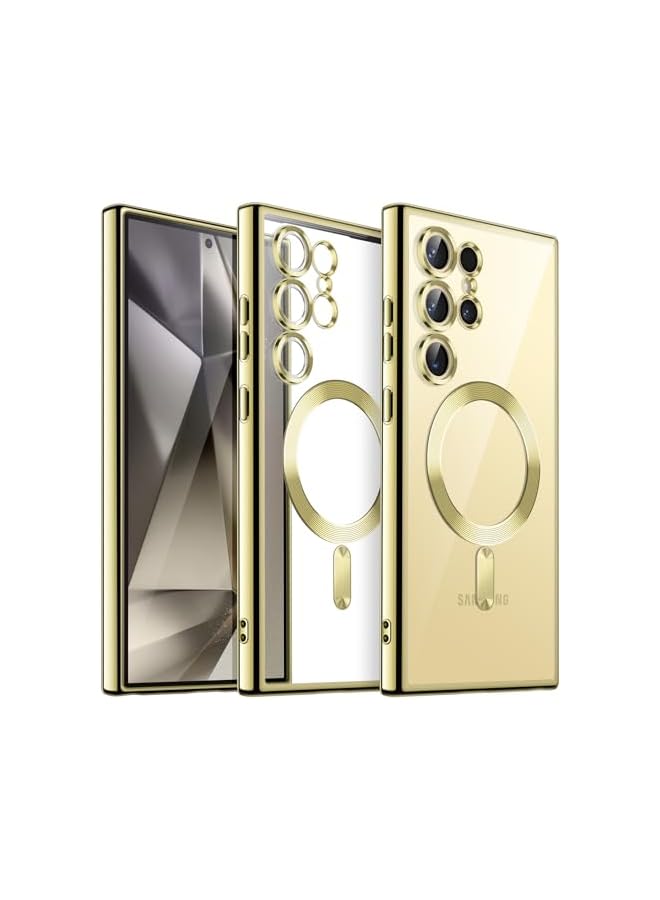 جي تيك حافظة JETech ناعمة وشفافة لهاتف Samsung Galaxy S24 Ultra مقاس 6.8 بوصة، حماية كاملة لعدسة الكاميرا، متوافقة مع الشحن اللاسلكي MagSafe، غطاء هاتف TPU مطلي بالكهرباء مقاوم للصدمات (أصفر تيتانيوم) - Image 1