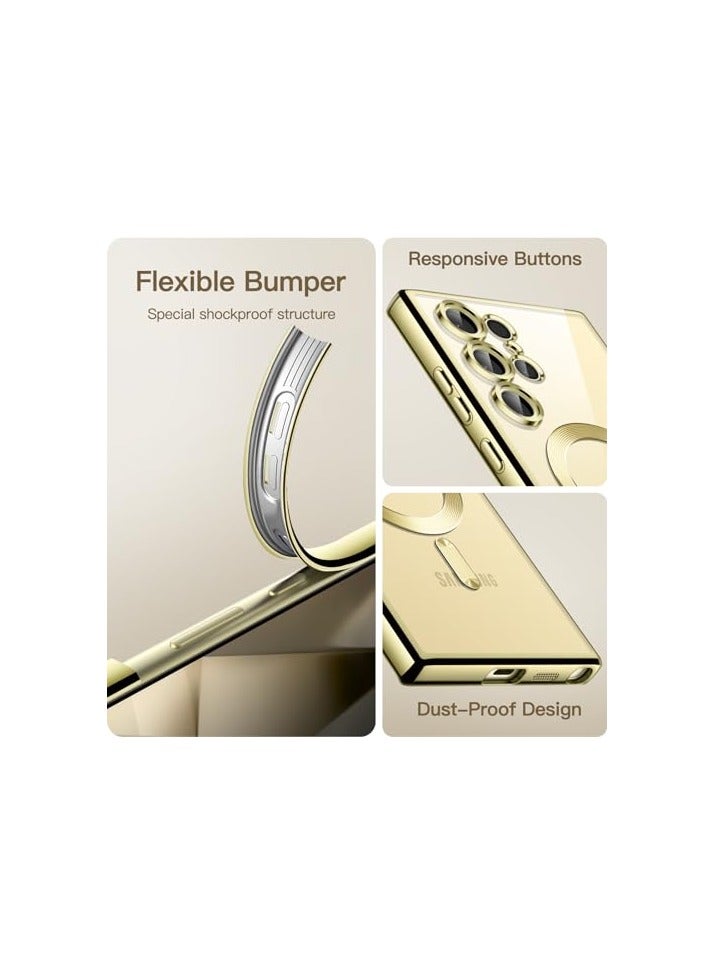 جي تيك حافظة JETech ناعمة وشفافة لهاتف Samsung Galaxy S24 Ultra مقاس 6.8 بوصة، حماية كاملة لعدسة الكاميرا، متوافقة مع الشحن اللاسلكي MagSafe، غطاء هاتف TPU مطلي بالكهرباء مقاوم للصدمات (أصفر تيتانيوم) - Image 2
