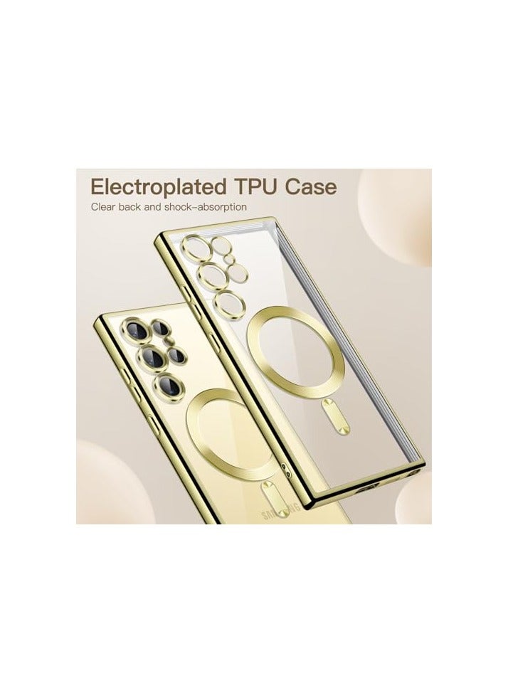 جي تيك حافظة JETech ناعمة وشفافة لهاتف Samsung Galaxy S24 Ultra مقاس 6.8 بوصة، حماية كاملة لعدسة الكاميرا، متوافقة مع الشحن اللاسلكي MagSafe، غطاء هاتف TPU مطلي بالكهرباء مقاوم للصدمات (أصفر تيتانيوم) - Image 4