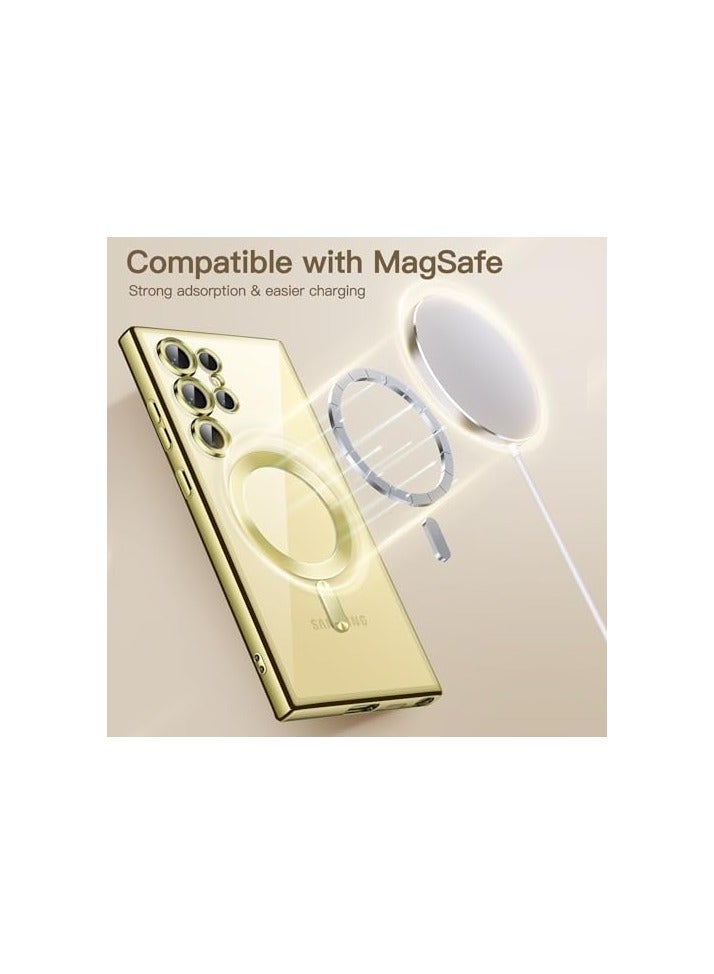 جي تيك حافظة JETech ناعمة وشفافة لهاتف Samsung Galaxy S24 Ultra مقاس 6.8 بوصة، حماية كاملة لعدسة الكاميرا، متوافقة مع الشحن اللاسلكي MagSafe، غطاء هاتف TPU مطلي بالكهرباء مقاوم للصدمات (أصفر تيتانيوم) - Image 5