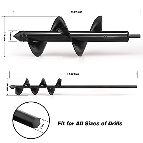 Ruooson 2Pcs Auger Drill Bit Planter, (3.7x11.8 and 1.9x14.5 in) Ruooson Spiral Auger for Planting Flower Bulb Auger, Rapid Planter Digger for 3/8" Hex Drive - Image 2