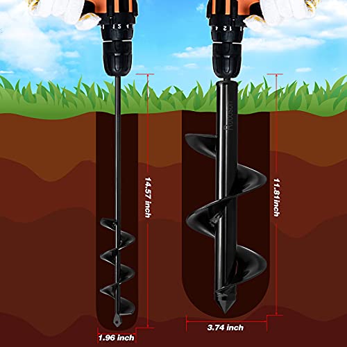 Ruooson 2Pcs Auger Drill Bit Planter, (3.7x11.8 and 1.9x14.5 in) Ruooson Spiral Auger for Planting Flower Bulb Auger, Rapid Planter Digger for 3/8" Hex Drive - Image 4