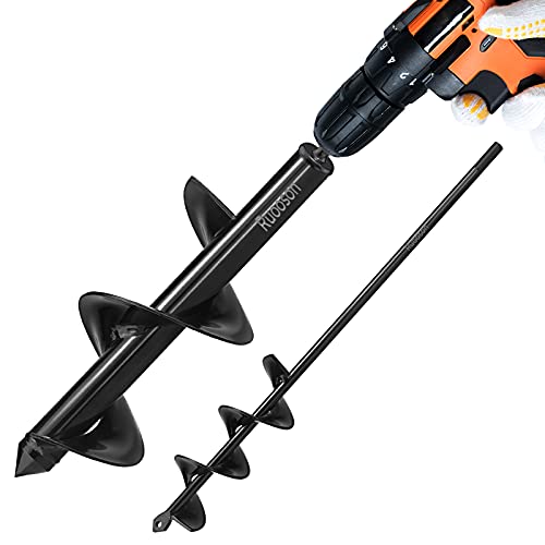 Ruooson 2Pcs Auger Drill Bit Planter, (3.7x11.8 and 1.9x14.5 in) Ruooson Spiral Auger for Planting Flower Bulb Auger, Rapid Planter Digger for 3/8" Hex Drive - Image 1