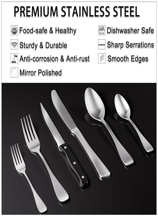 JUNLIN 49-Piece Stainless Steel Silverware Set with Cutlery Organizer, Service for 8 with Steak Knives and Kitchen Utensils (49PCS Silverware with Tray) - Image 5
