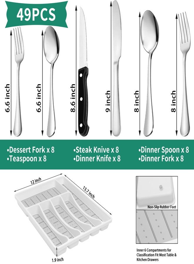 JUNLIN 49-Piece Stainless Steel Silverware Set with Cutlery Organizer, Service for 8 with Steak Knives and Kitchen Utensils (49PCS Silverware with Tray) - Image 2