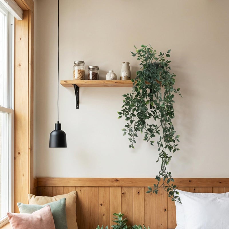 LOYWREE Small Artificial Hanging Mandala Plant with Pot Faux Plants Indoor Fake Small Potted Plant 28.7-in Long Faux Vine Shelf Decor Ideal for Indoor Outdoor Home Office Decoration (Black Pot) - Image 5