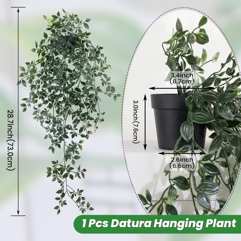 LOYWREE Small Artificial Hanging Mandala Plant with Pot Faux Plants Indoor Fake Small Potted Plant 28.7-in Long Faux Vine Shelf Decor Ideal for Indoor Outdoor Home Office Decoration (Black Pot) - Image 2