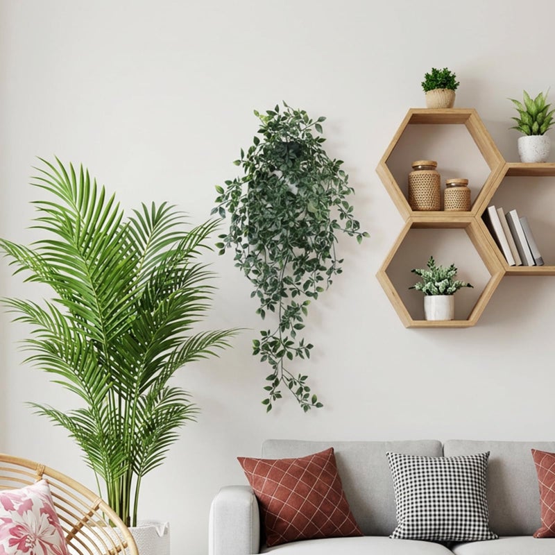LOYWREE Small Artificial Hanging Mandala Plant with Pot Faux Plants Indoor Fake Small Potted Plant 28.7-in Long Faux Vine Shelf Decor Ideal for Indoor Outdoor Home Office Decoration (Black Pot) - Image 3