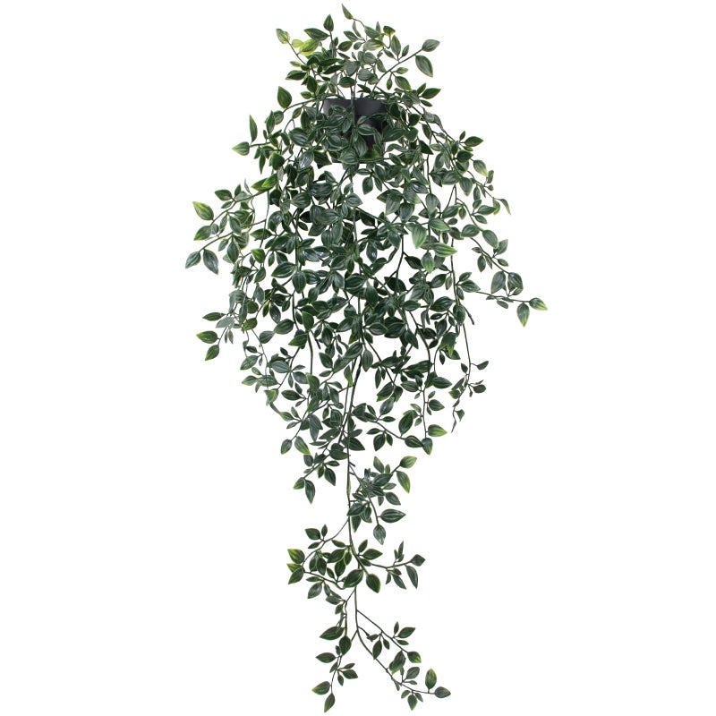 LOYWREE Small Artificial Hanging Mandala Plant with Pot Faux Plants Indoor Fake Small Potted Plant 28.7-in Long Faux Vine Shelf Decor Ideal for Indoor Outdoor Home Office Decoration (Black Pot) - Image 1