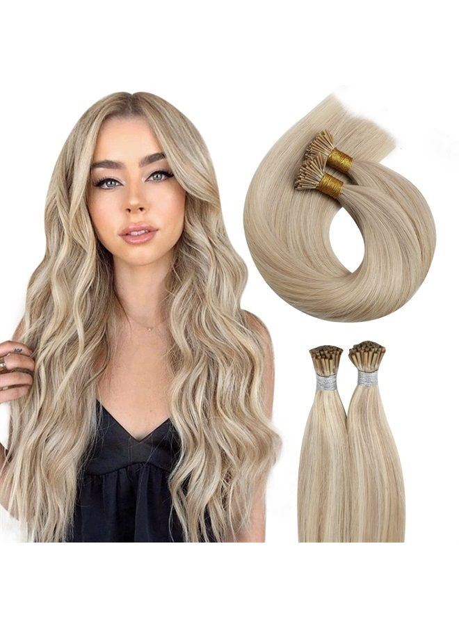 Moresoo Itip Human Hair Extensions 22 Inch Fusion Extensions Human Hair Color #18 Ash Blonde Mixed #613 Bleach Blonde Highlighted Itip Hair Extensions 40g 50s Beaded Hair Extensions Remy Hair - Image 1
