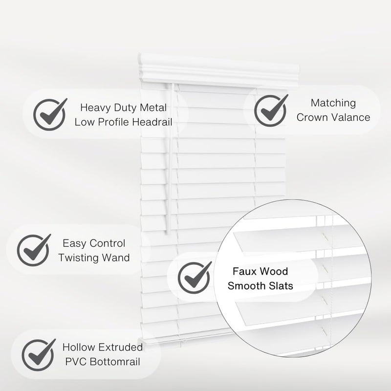 Lotus & Windoware Cordless, 2 Inch Faux Wood Blind, 22" Wide x 36" Long, Window Blinds, Blinds & Shades, Blinds for Indoor Windows, Smooth, Bright White - 22" x 36",Bright White - Image 2