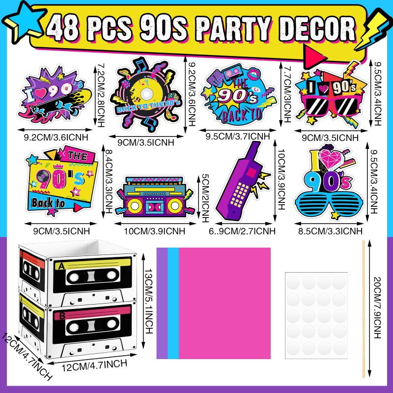 Weekgrat 6 Set 90's Party Table Centerpiece Decorations Include Cassette Tape Bucket Centerpiece Sticks Table Toppers Photo Booth Props with Paper Decor for Party - Image 2