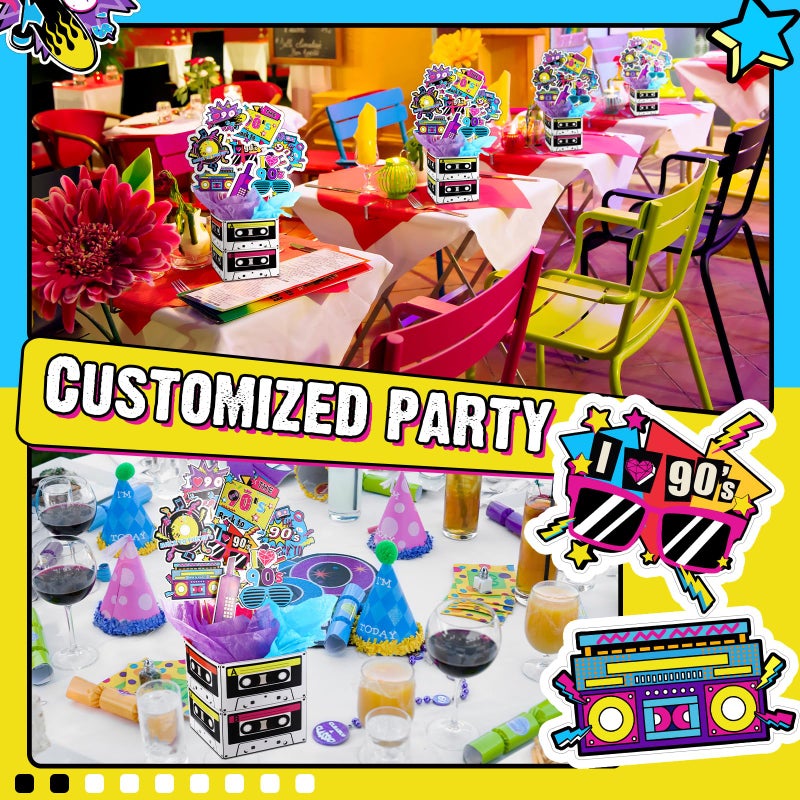 Weekgrat 6 Set 90's Party Table Centerpiece Decorations Include Cassette Tape Bucket Centerpiece Sticks Table Toppers Photo Booth Props with Paper Decor for Party - Image 5