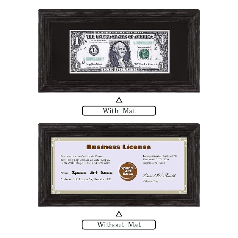 Space Art Deco, 4x9 Dark Brown Texture Dollar Bill Frame, Easel Stand for Tabletop or Wall Display with D-Ring Hangers (1 Pack) - Image 5