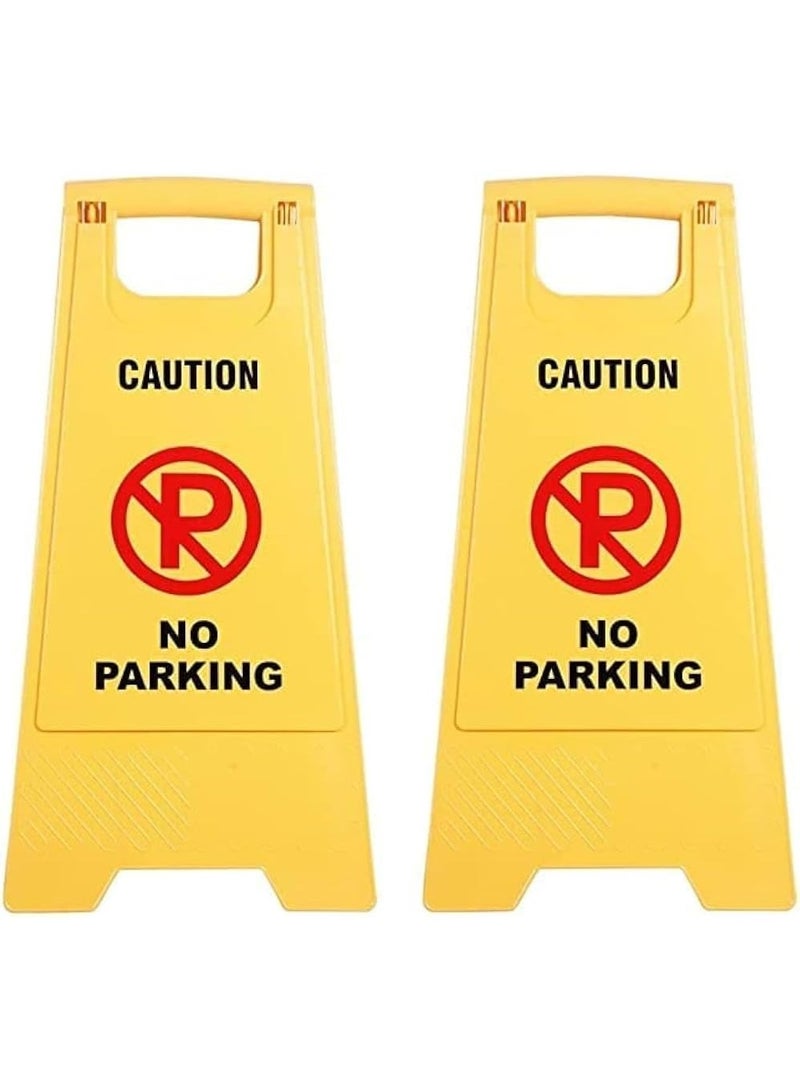 No Parking Foldable Yellow Caution Board Anti Parking Barrier Sign Board Heavy Duty Plastic Weatherproof No Parking Barrier Portable Outdoor Double Sided Folding Self Standing Reserved Barrier