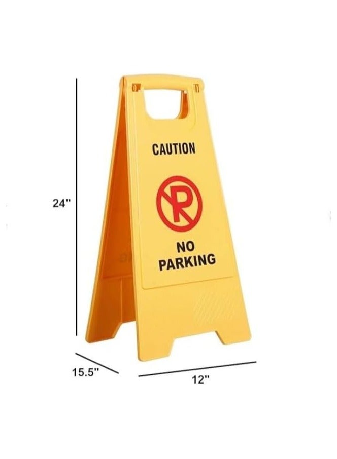 No Parking Foldable Yellow Caution Board Anti Parking Barrier Sign Board Heavy Duty Plastic Weatherproof No Parking Barrier Portable Outdoor Double Sided Folding Self Standing Reserved Barrier