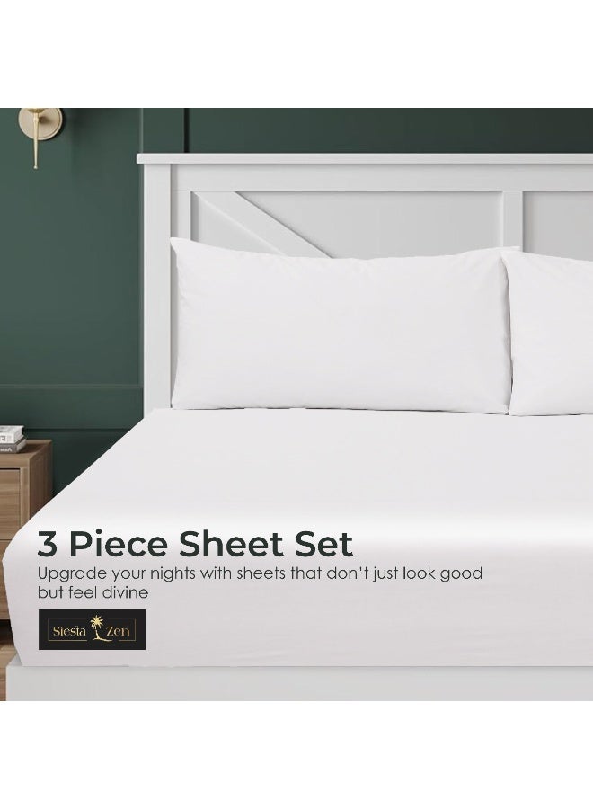القيلولة زين طقم ملاءات سرير فاخر من القطن الغني T250 من سيستا زين™ مكون من 3 قطع، بجيب عميق 30 سم، ومطاط كامل يناسب جميع الأحجام، فائق النعومة، يسمح بمرور الهواء، مقاوم للتجاعيد (ملاءة سرير مفردة + 2 غطاء وسادة). - Image 2