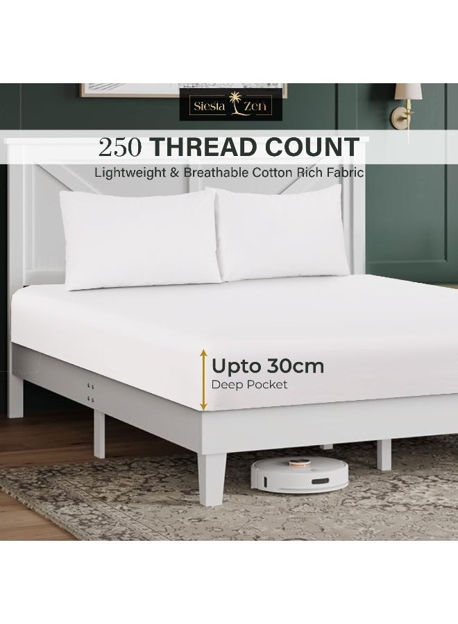 القيلولة زين طقم ملاءات سرير فاخر من القطن الغني T250 من سيستا زين™ مكون من 3 قطع، بجيب عميق 30 سم، ومطاط كامل يناسب جميع الأحجام، فائق النعومة، يسمح بمرور الهواء، مقاوم للتجاعيد (ملاءة سرير مفردة + 2 غطاء وسادة). - Image 5