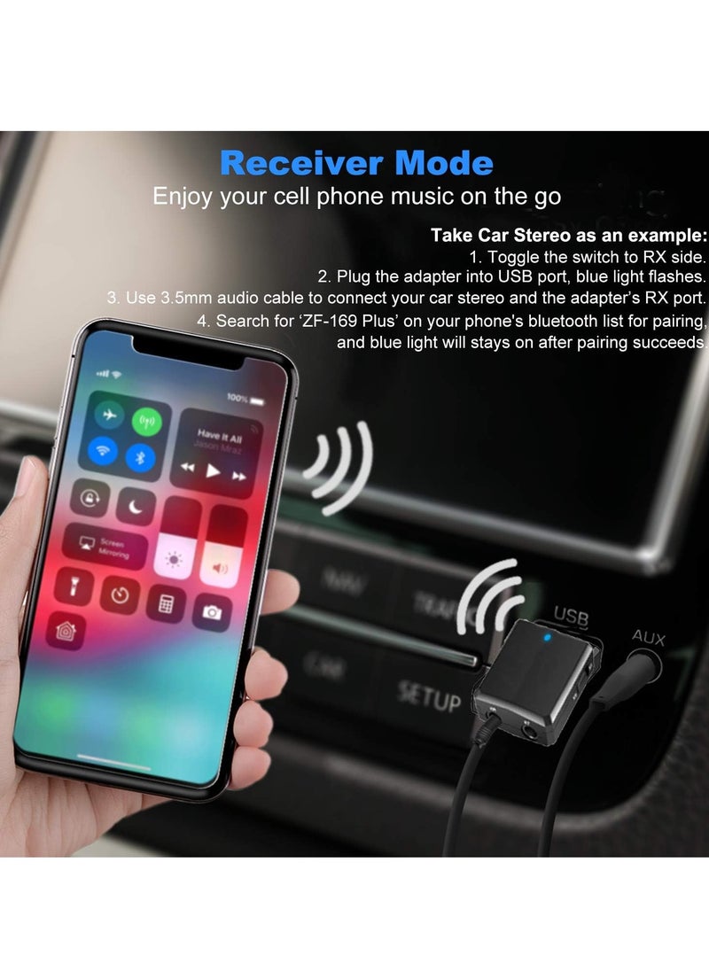 LAIAOCISI 3 in 1 Wireless V5.0 USB Audio Transmitter Receiver EDR Adapter Music Streaming with 3.5mm Cable for Car TV Headphones PC Home Stereo, USB Power Supply, Plug and Play  - Image 3