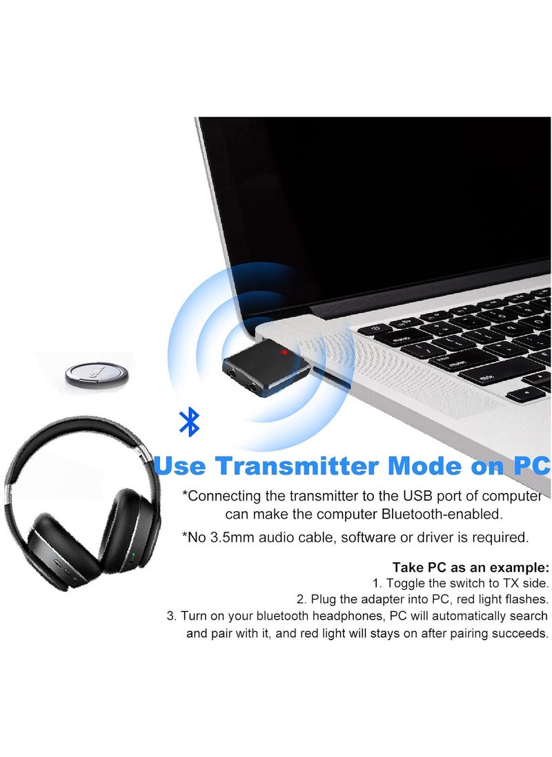 LAIAOCISI 3 in 1 Wireless V5.0 USB Audio Transmitter Receiver EDR Adapter Music Streaming with 3.5mm Cable for Car TV Headphones PC Home Stereo, USB Power Supply, Plug and Play  - Image 5