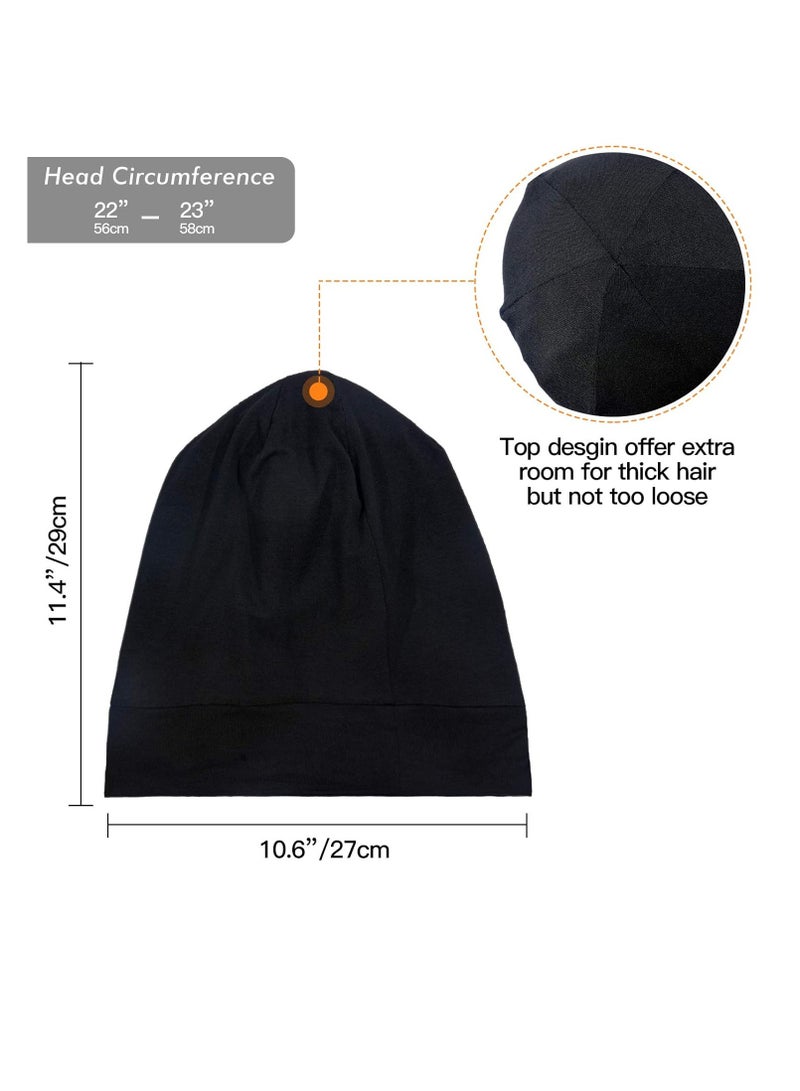 GB Selected Silky Satin Lined Bonnet Sleep Cap - Adjustable Stay on All Night Hair Wrap Cover Slouchy Beanie for Curly Protection Women and Men Solid Black - Image 2