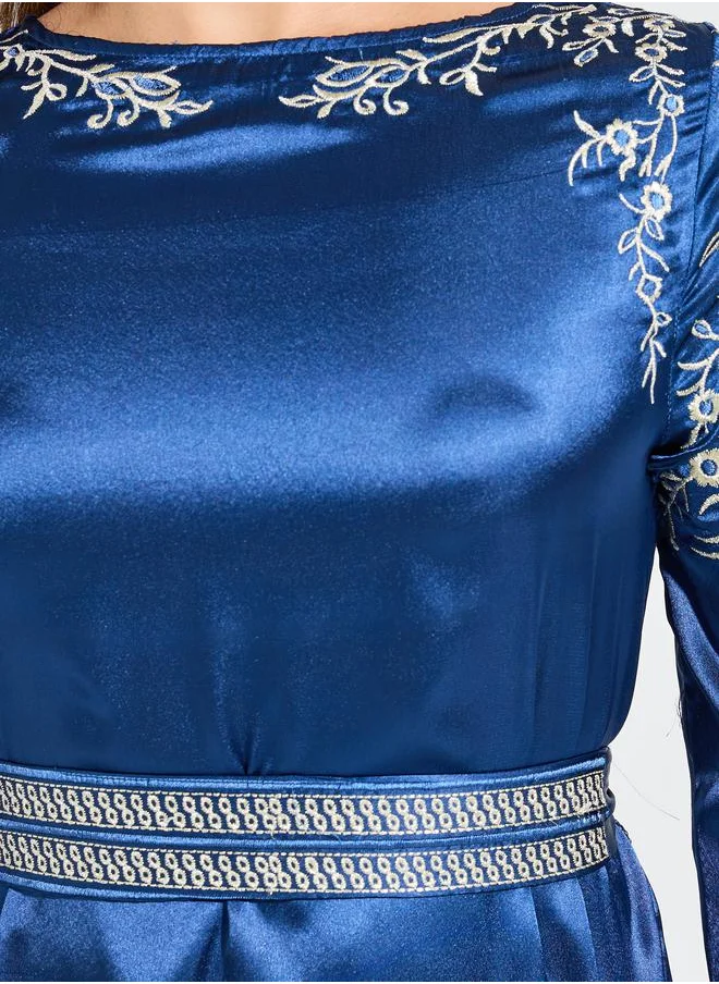 Styli Embroidered Panel Belted Top & Pants Co-Ords