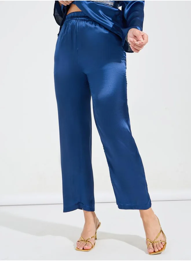 Styli Embroidered Panel Belted Top & Pants Co-Ords