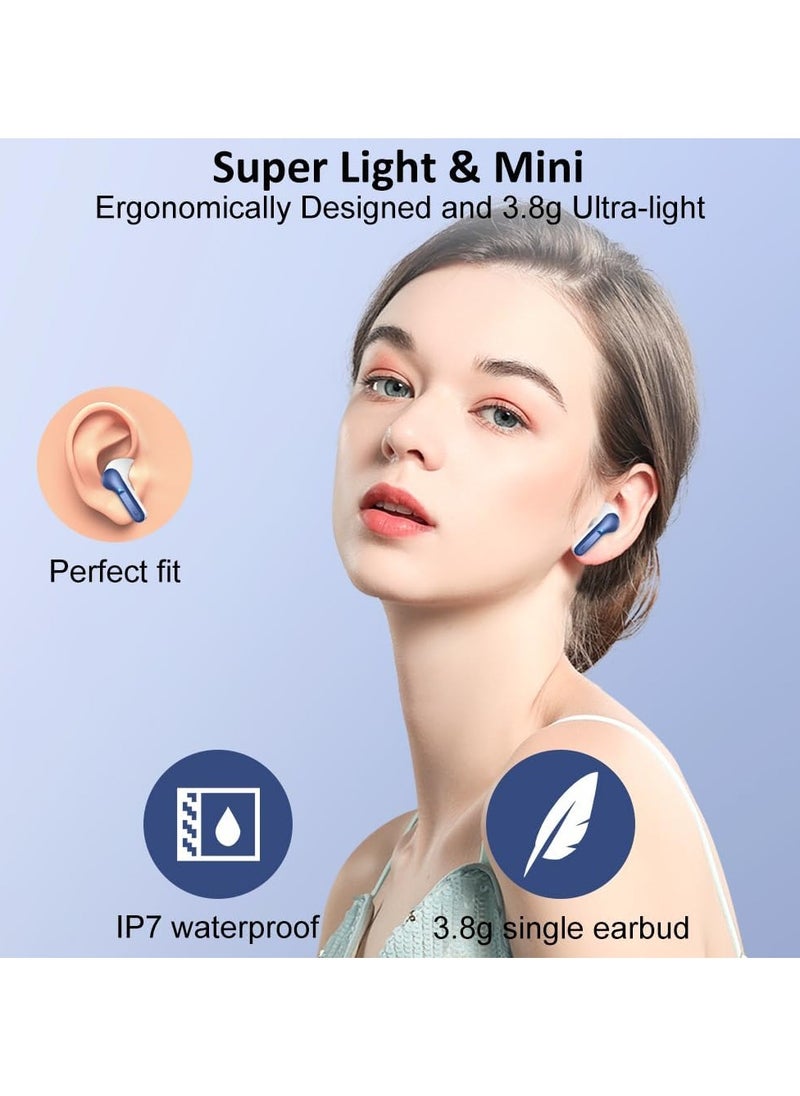 lekikpo Wireless Earbud Bluetooth 5.3 Headphones, Hi-Fi Stereo Ear Buds with 4 ENC Cancelling Mics, 40H in-Ear Earphones IP7 Waterproof Sports, LED Display, Mini Headset for Laptop Pad TV, Android/iOS Phones-deep blue  - Image 2