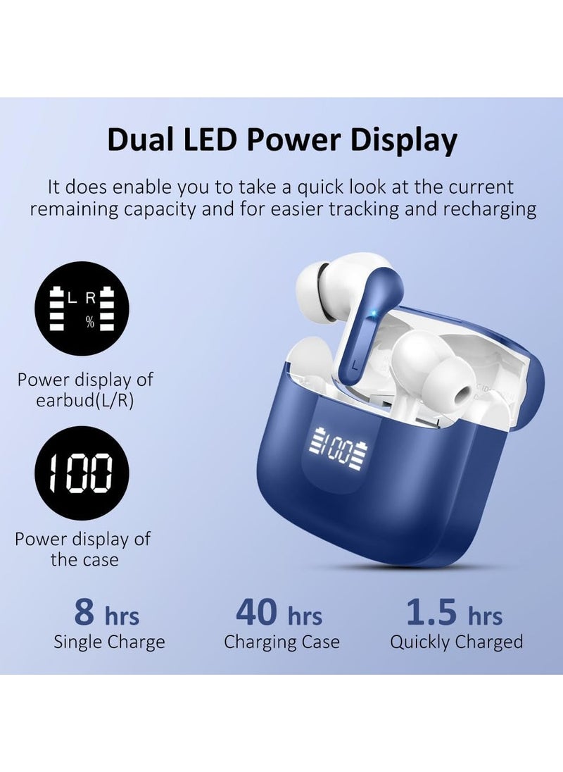 lekikpo Wireless Earbud Bluetooth 5.3 Headphones, Hi-Fi Stereo Ear Buds with 4 ENC Cancelling Mics, 40H in-Ear Earphones IP7 Waterproof Sports, LED Display, Mini Headset for Laptop Pad TV, Android/iOS Phones-deep blue  - Image 3
