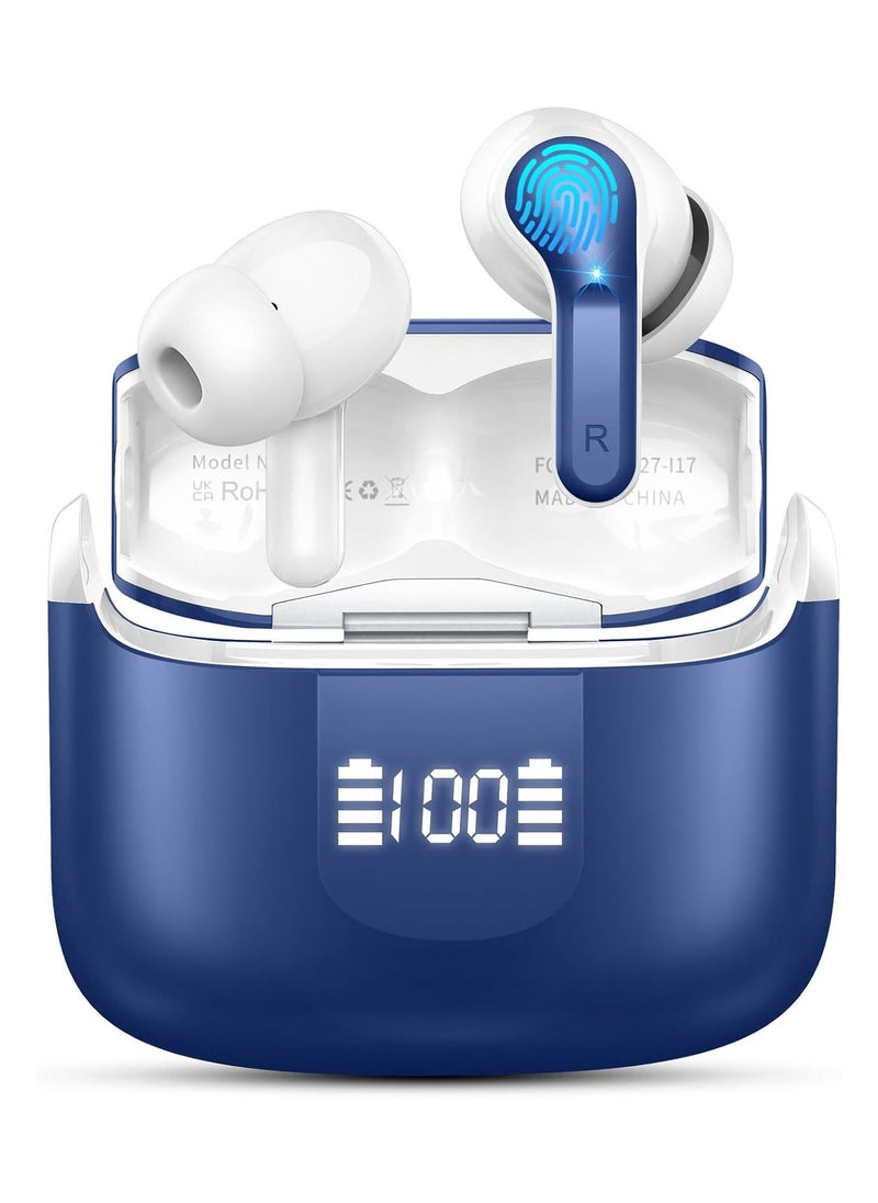 lekikpo Wireless Earbud Bluetooth 5.3 Headphones, Hi-Fi Stereo Ear Buds with 4 ENC Cancelling Mics, 40H in-Ear Earphones IP7 Waterproof Sports, LED Display, Mini Headset for Laptop Pad TV, Android/iOS Phones-deep blue  - Image 1