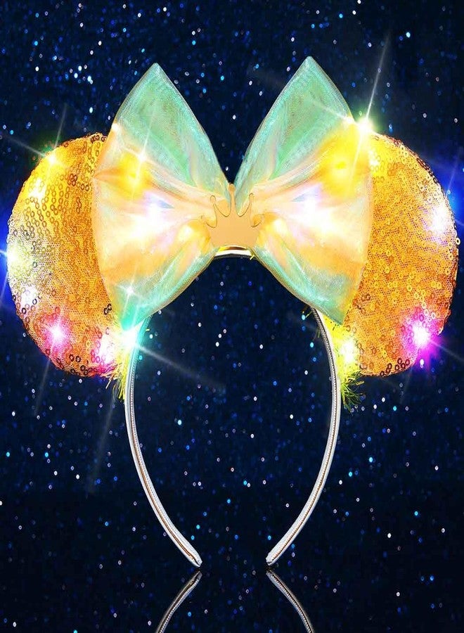 Unicra Light Up Headband Mouse Ears Headbands Bow Hair Accessories for Women and Girls (Gold Sequin Ears - Tiara, Free Size) - Image 1